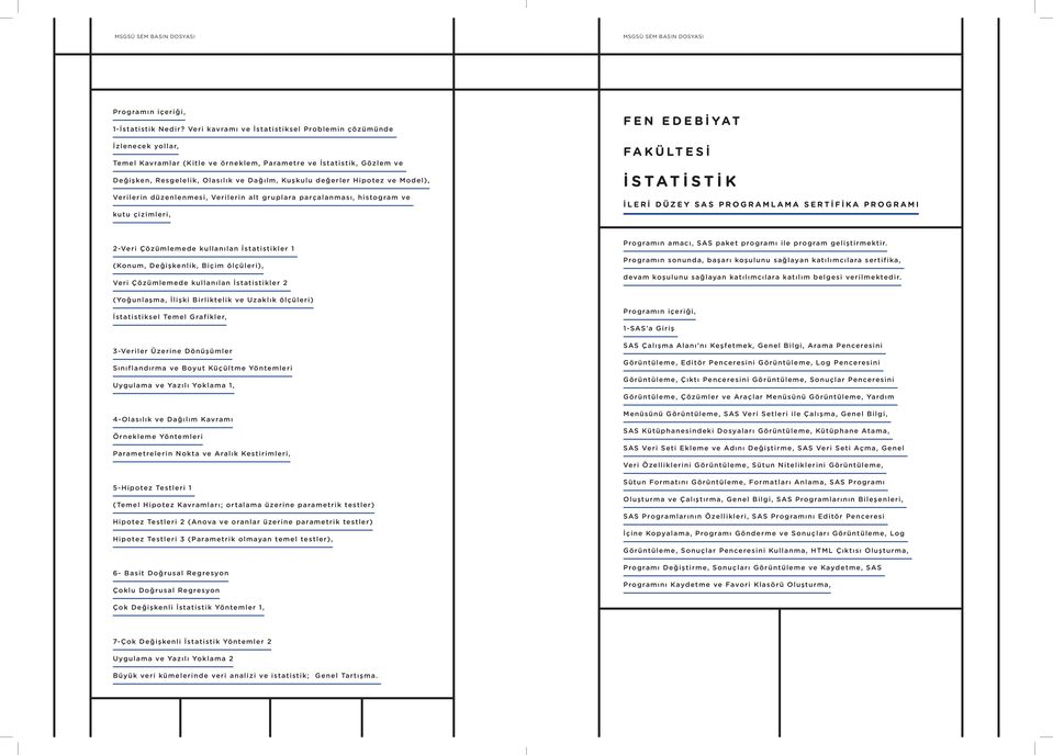 Hipotez ve Model), Verilerin düzenlenmesi, Verilerin alt gruplara parçalanması, histogram ve kutu çizimleri, FEN EDEBİYAT İSTATİSTİK İLERİ DÜZEY SAS PROGRAMLAMA SERTİFİKA PROGRAMI 2-Veri Çözümlemede