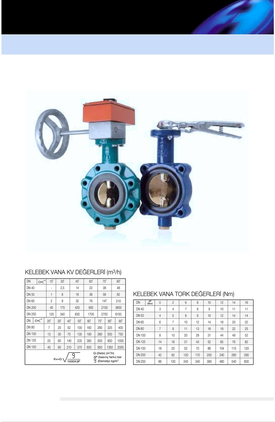 (Debi) (m 3 /h) P (bas nç fark ) bar (Density) kg/m 3 KELEBEK VANA TORK DE ERLER (Nm) 0 0 1 1 0 0 P