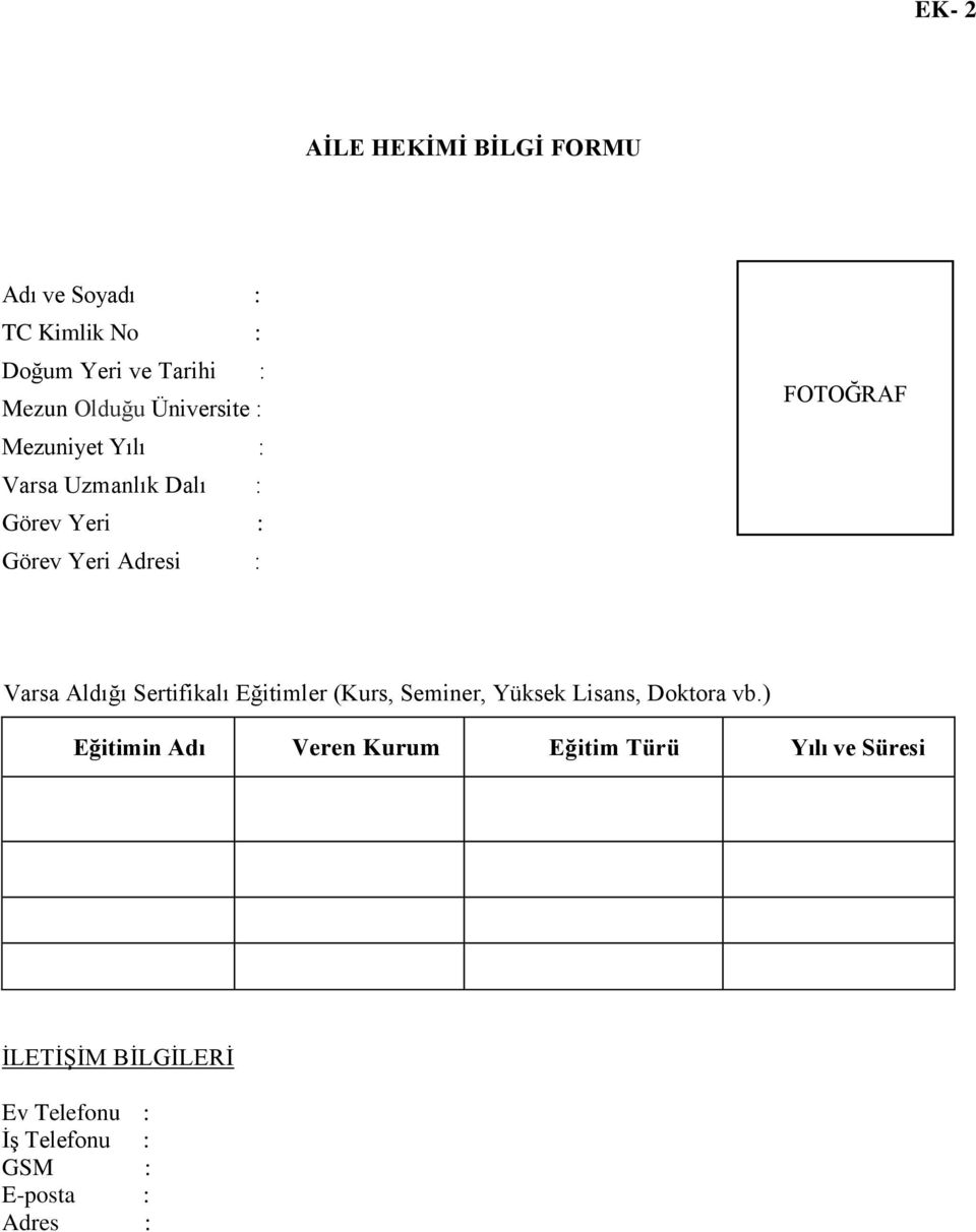 Varsa Aldığı Sertifikalı Eğitimler (Kurs, Seminer, Yüksek Lisans, Doktora vb.