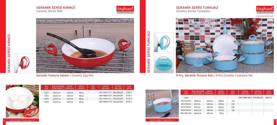 Seramik Tencere Seti / 9 Pcs Ceramic Cookware Set T-0272 T-0273 T-0274 T-0275 24x4,5 cm 652 gr bar (bar) 869 740841 174 7 869 740841 175 4 869 740841 176 1 869 740841 177