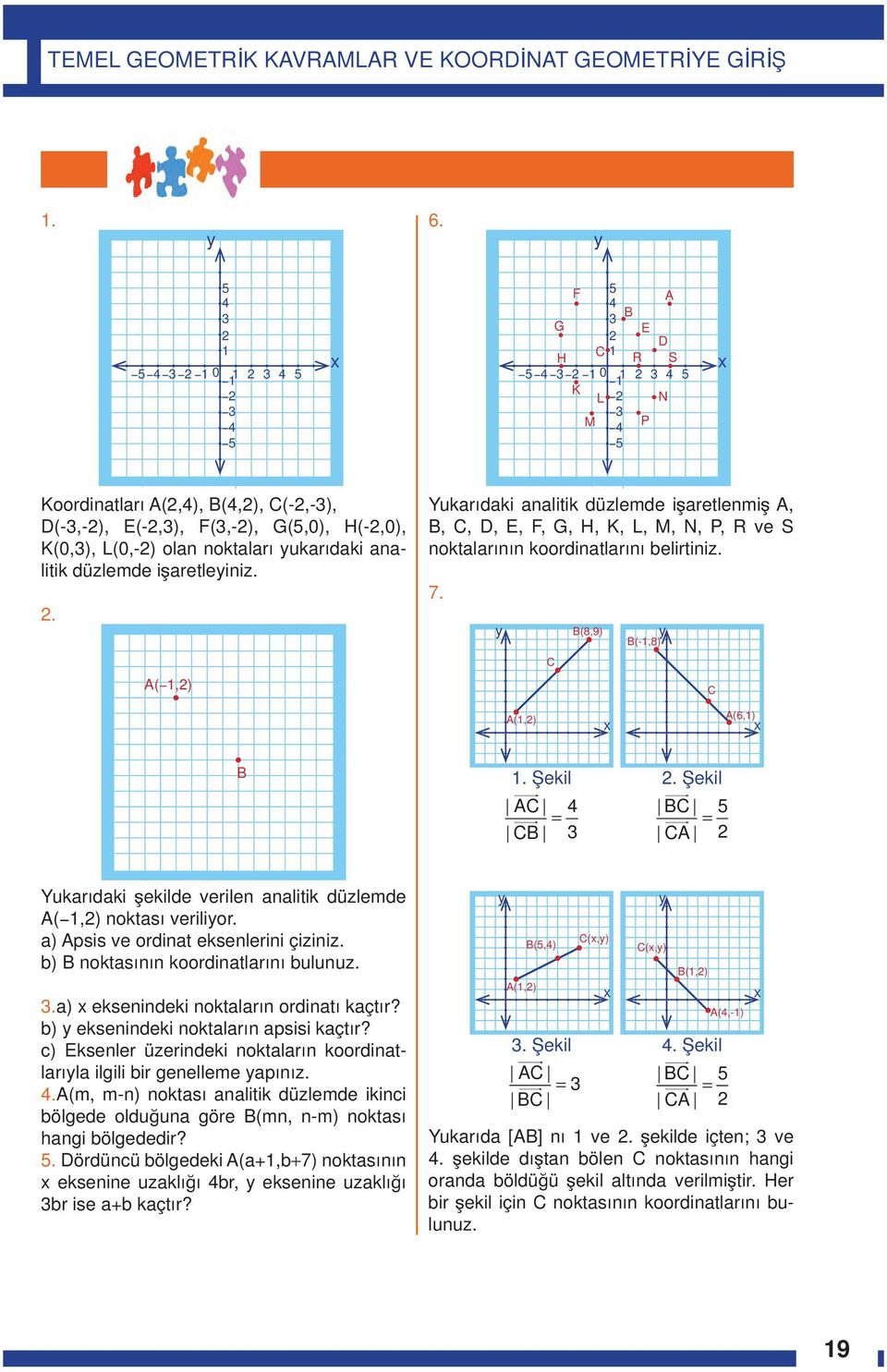 L(0,-2) olan noktaları yukarıdaki analitik düzlemde işaretleyiniz. 2. ( 1,2) Yukarıdaki analitik düzlemde işaretlenmiş,,,,,, G, H, K, L, M, N, P, R ve S noktalarının koordinatlarını belirtiniz. 7.