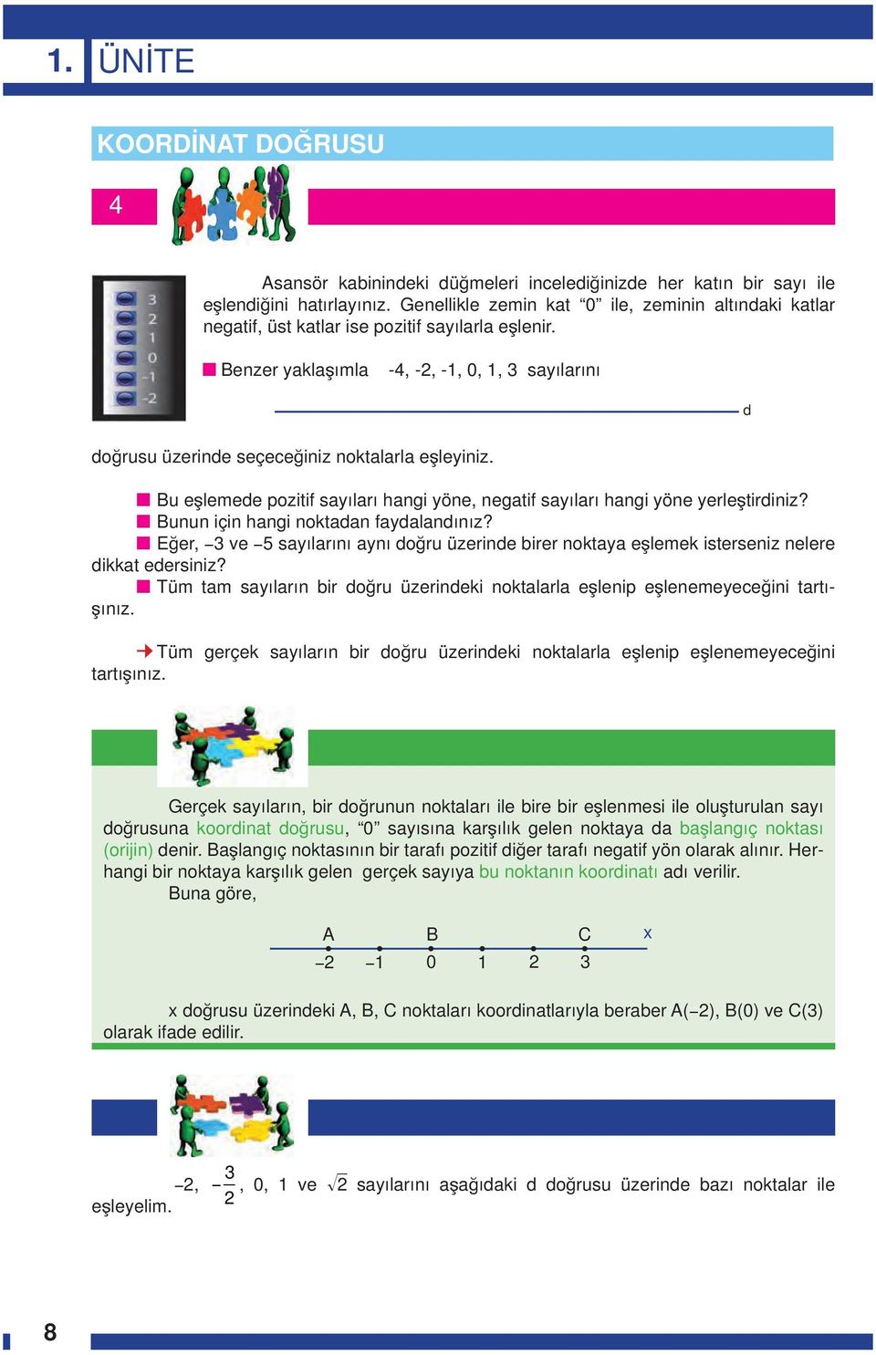 enzer yaklaşımla -4, -2, -1, 0, 1, 3 sayılarını d doğrusu üzerinde seçeceğiniz noktalarla eşleyiniz. u eşlemede pozitif sayıları hangi yöne, negatif sayıları hangi yöne yerleştirdiniz?