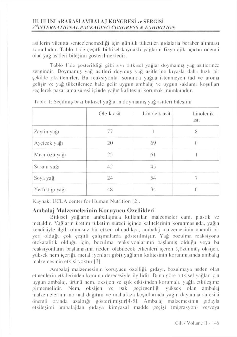 Tablo I 'de gösterildiği gibi sıvı bitkisel yağlar doymamış yağ asitlcriııce zengindir. Doymamış yağ asilleri doymuş yağ asitlerine kıyasla daha hızlı bir şekilde oksitlenirler.