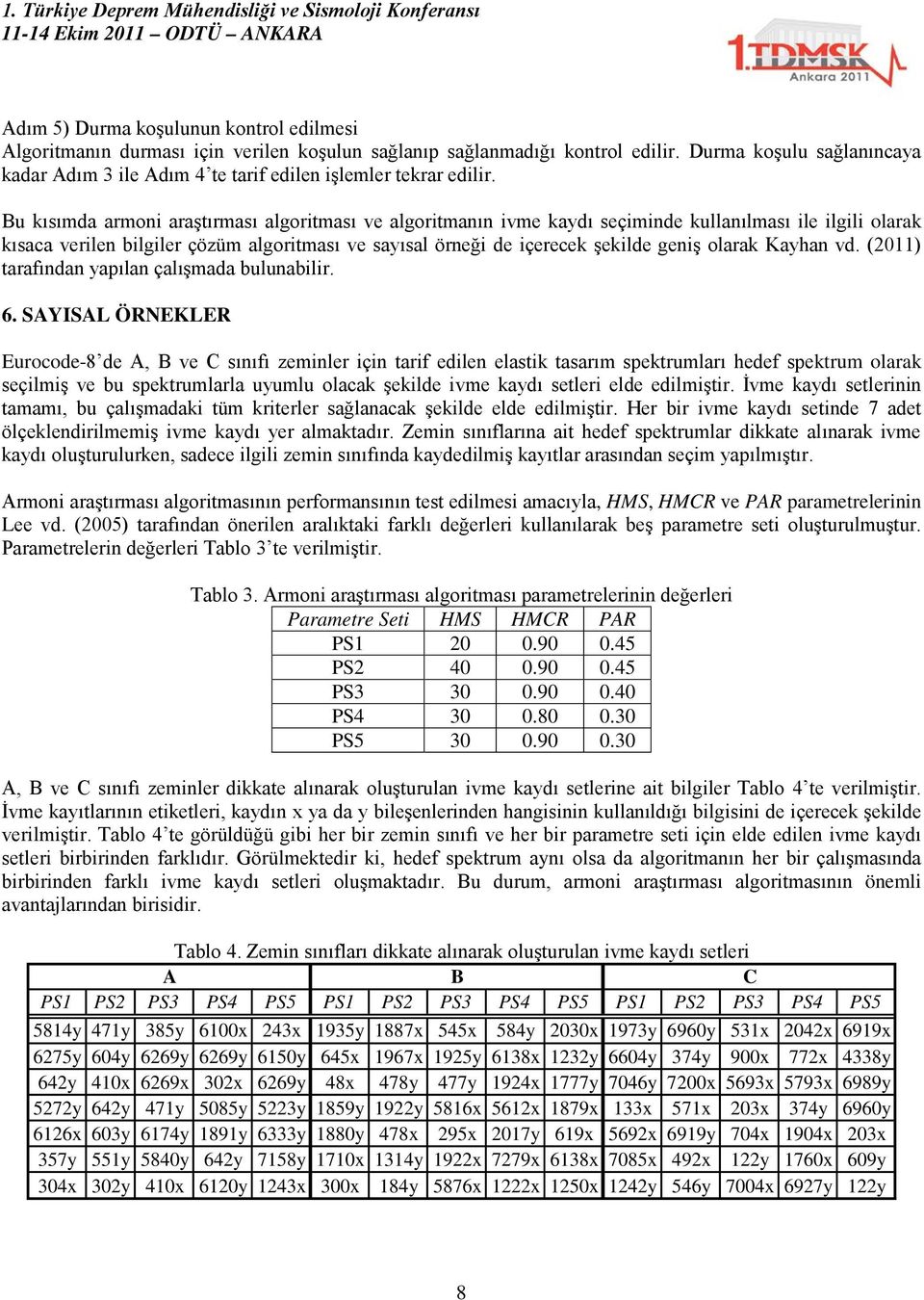 Bu kısımda armoni araştırması algoritması ve algoritmanın ivme kaydı seçiminde kullanılması ile ilgili olarak kısaca verilen bilgiler çözüm algoritması ve sayısal örneği de içerecek şekilde geniş