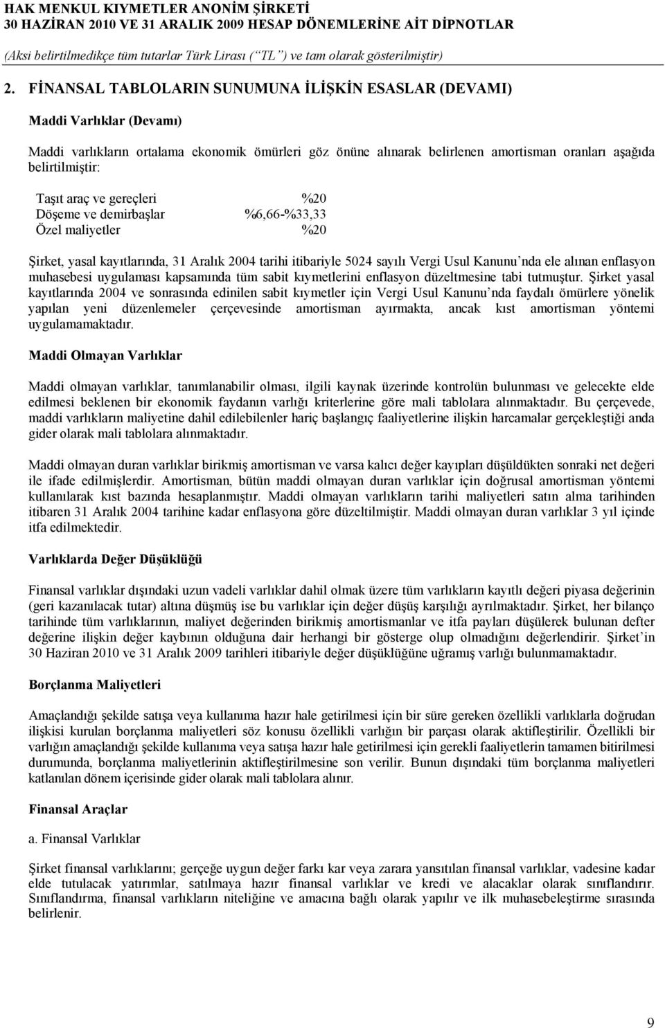 alınan enflasyon muhasebesi uygulaması kapsamında tüm sabit kıymetlerini enflasyon düzeltmesine tabi tutmuştur.