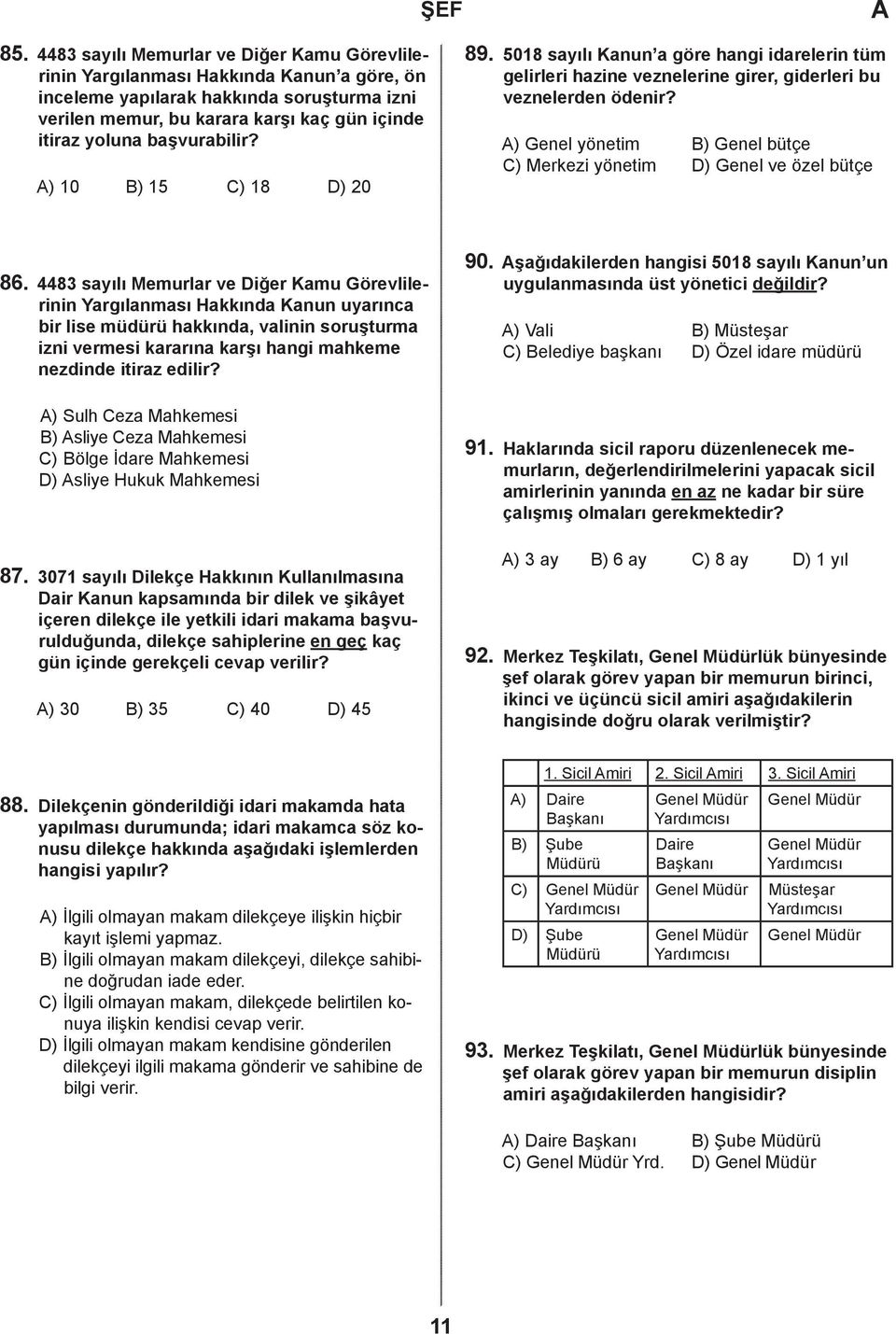 ) Genel yönetim B) Genel ütçe C) Merkezi yönetim D) Genel ve özel ütçe 86.