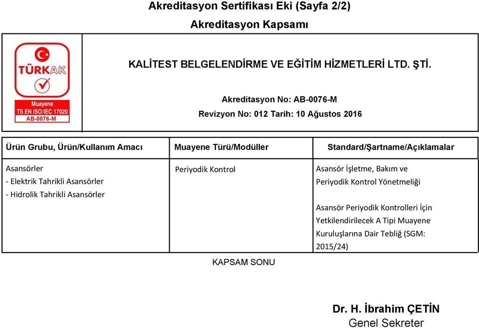 Asansör İşletme, Bakım ve Periyodik Kontrol Yönetmeliği Asansör Periyodik Kontrolleri İçin