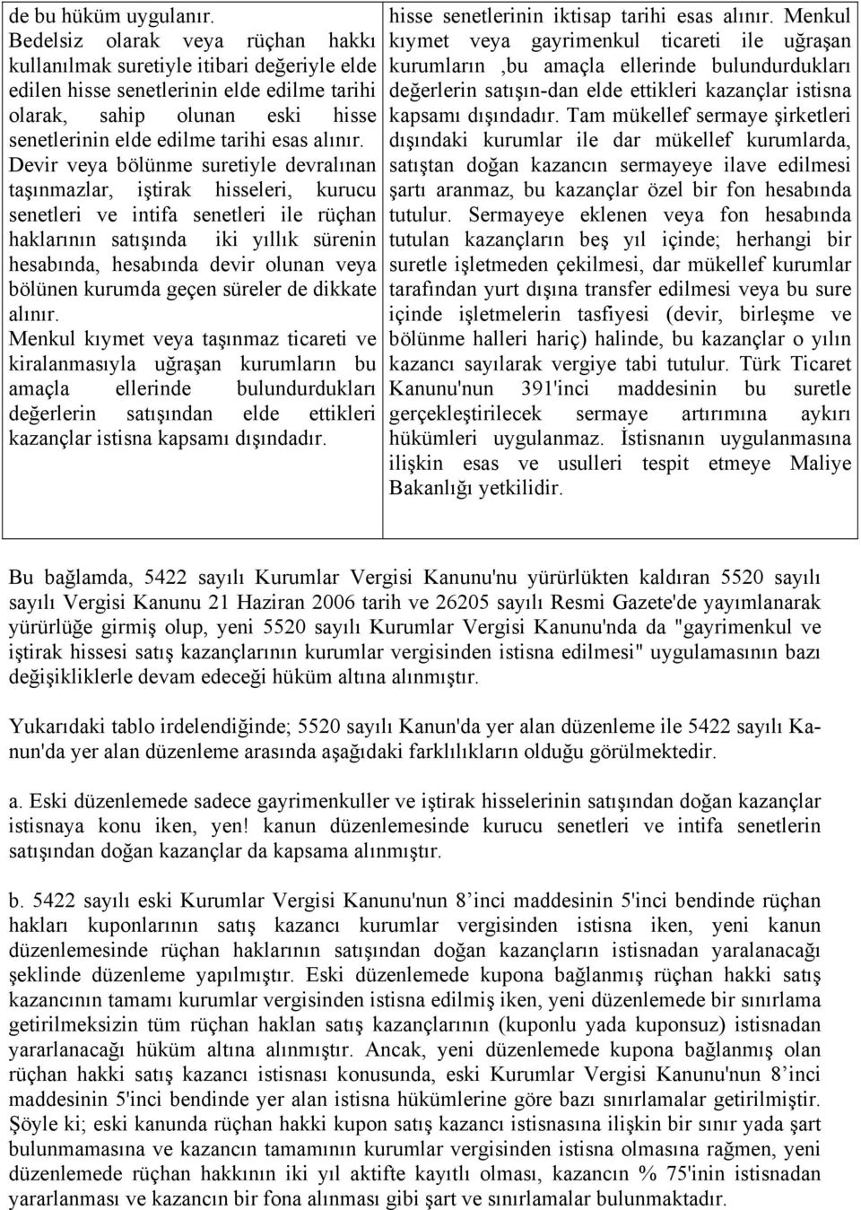 Devir veya bölünme suretiyle devralınan taşınmazlar, iştirak hisseleri, kurucu senetleri ve intifa senetleri ile rüçhan haklarının satışında iki yıllık sürenin hesabında, hesabında devir olunan veya