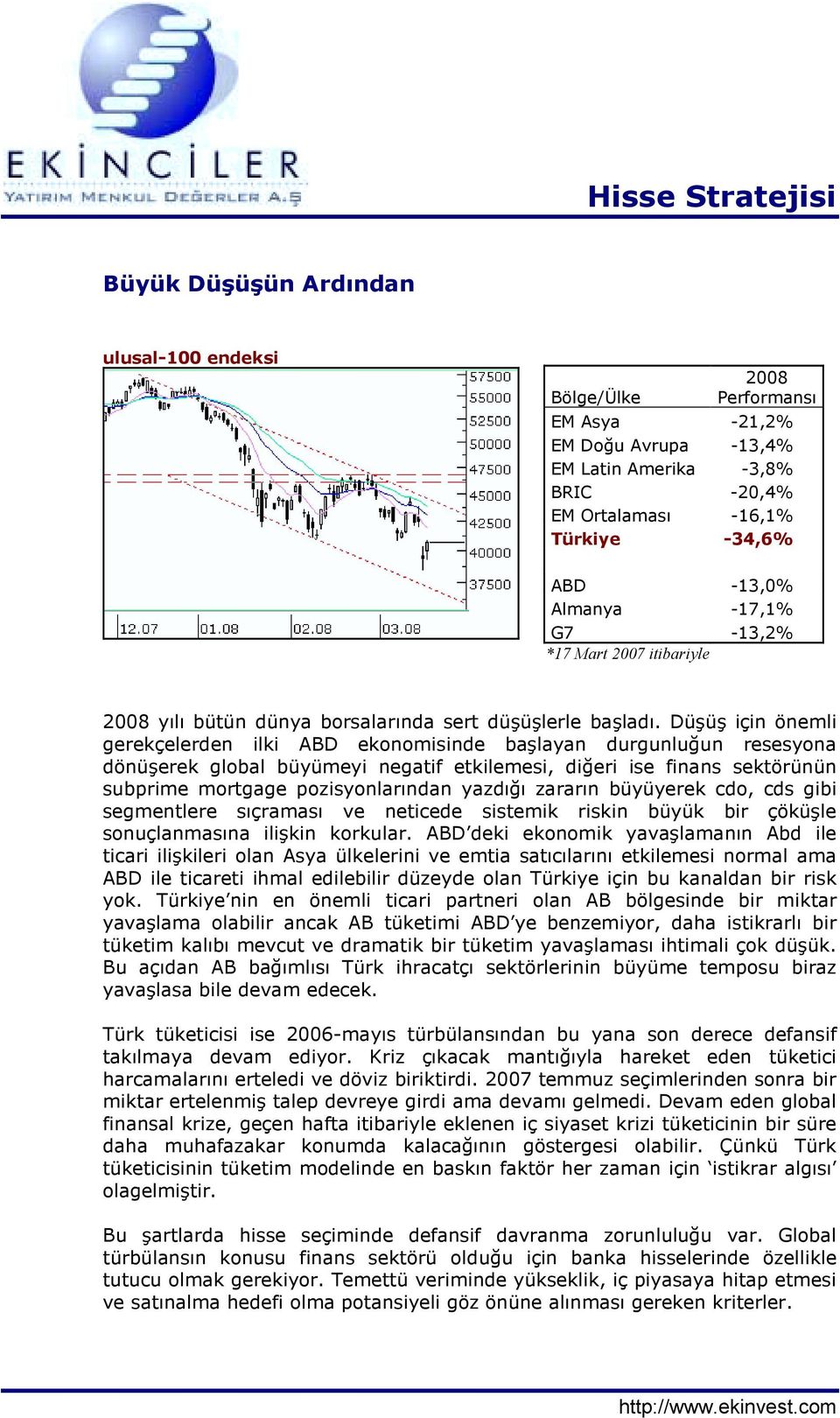 Düşüş için önemli gerekçelerden ilki ABD ekonomisinde başlayan durgunluğun resesyona dönüşerek global büyümeyi negatif etkilemesi, diğeri ise finans sektörünün subprime mortgage pozisyonlarõndan