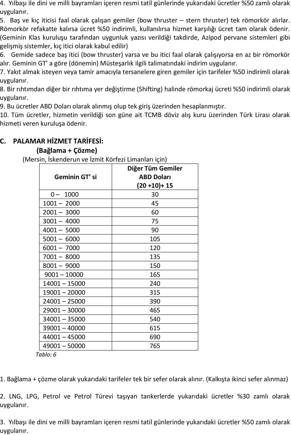 Römorkör refakatte kalırsa ücret %50 indirimli, kullanılırsa hizmet karşılığı ücret tam olarak ödenir.