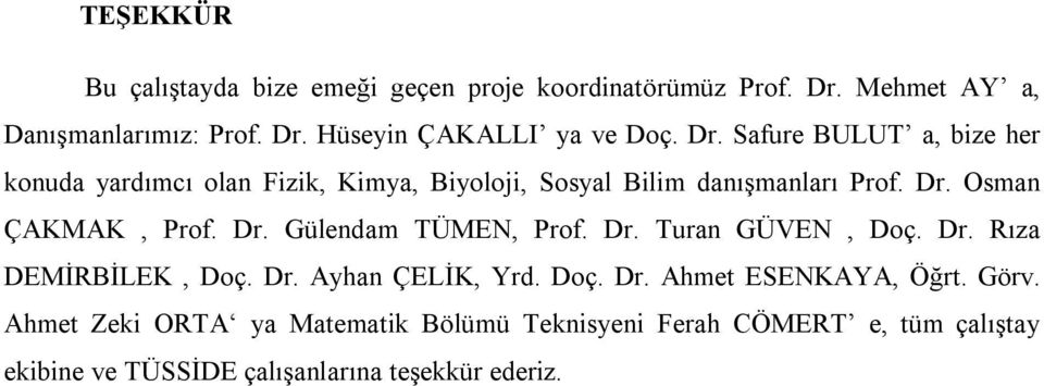 Dr. Gülendam TÜMEN, Prof. Dr. Turan GÜVEN, Doç. Dr. Rıza DEMİRBİLEK, Doç. Dr. Ayhan ÇELİK, Yrd. Doç. Dr. Ahmet ESENKAYA, Öğrt. Görv.