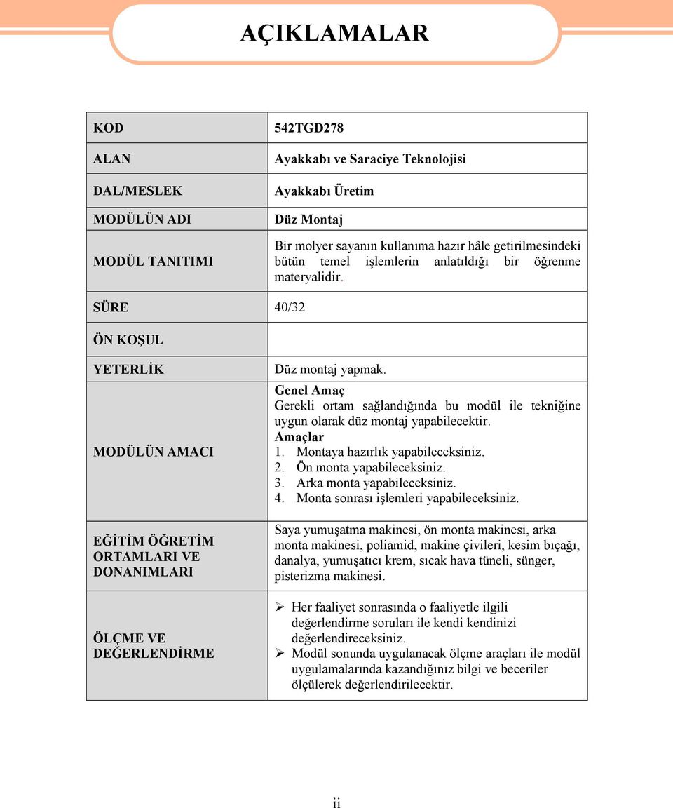 Genel Amaç Gerekli ortam sağlandığında bu modül ile tekniğine uygun olarak düz montaj yapabilecektir. Amaçlar 1. Montaya hazırlık yapabileceksiniz. 2. Ön monta yapabileceksiniz. 3.