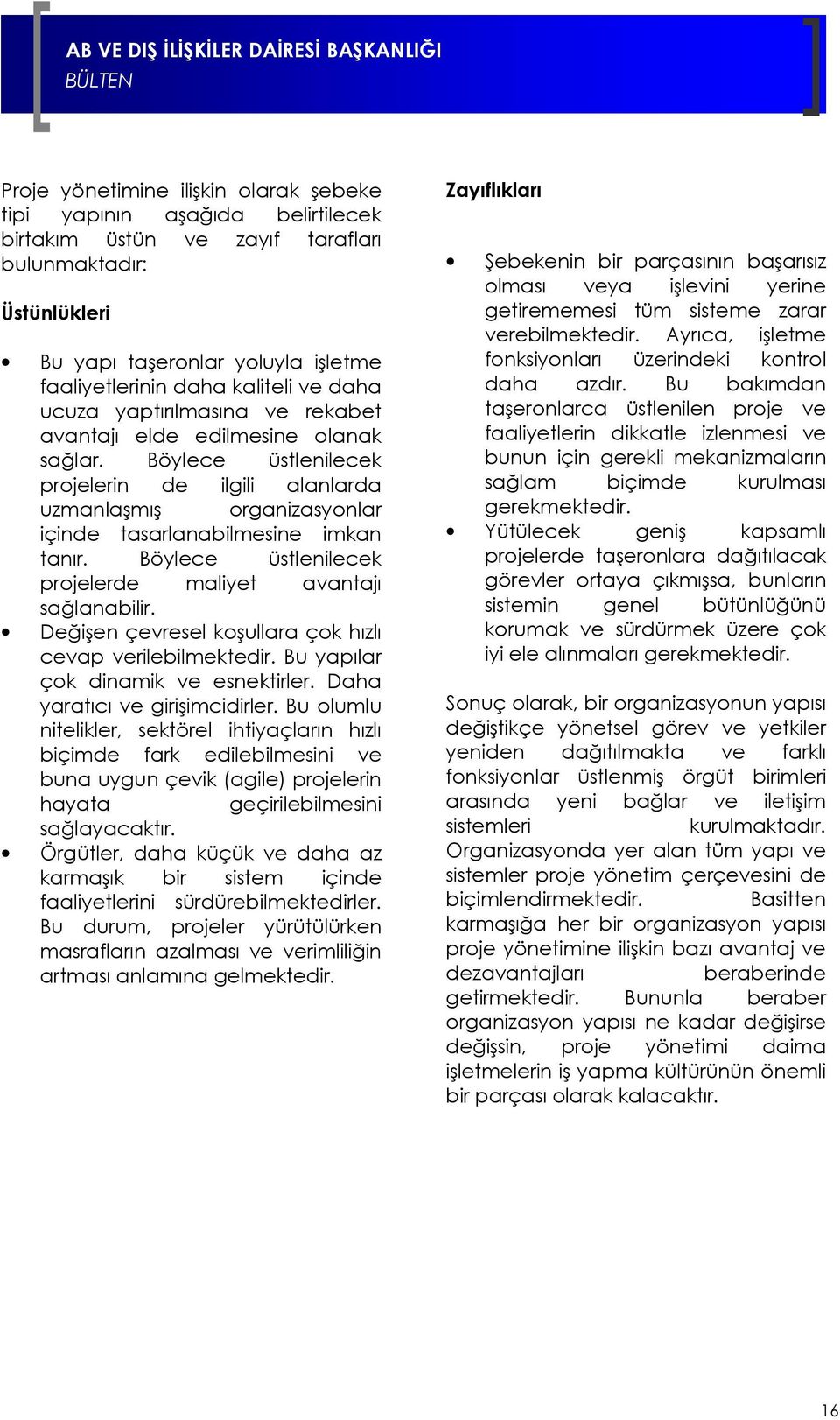 Böylece üstlenilecek projelerde maliyet avantajı sağlanabilir. Değişen çevresel koşullara çok hızlı cevap verilebilmektedir. Bu yapılar çok dinamik ve esnektirler. Daha yaratıcı ve girişimcidirler.