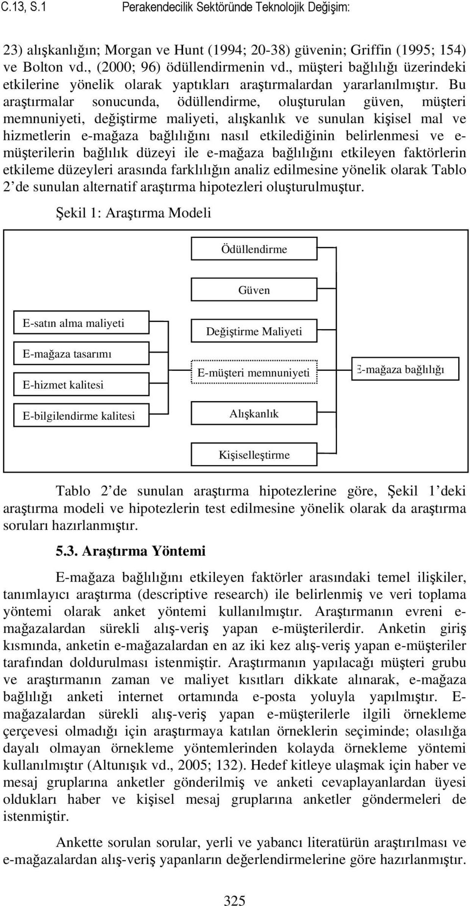 Bu araştırmalar sonucunda, ödüllendirme, oluşturulan güven, müşteri memnuniyeti, değiştirme maliyeti, alışkanlık ve sunulan kişisel mal ve hizmetlerin e-mağaza bağlılığını nasıl etkilediğinin