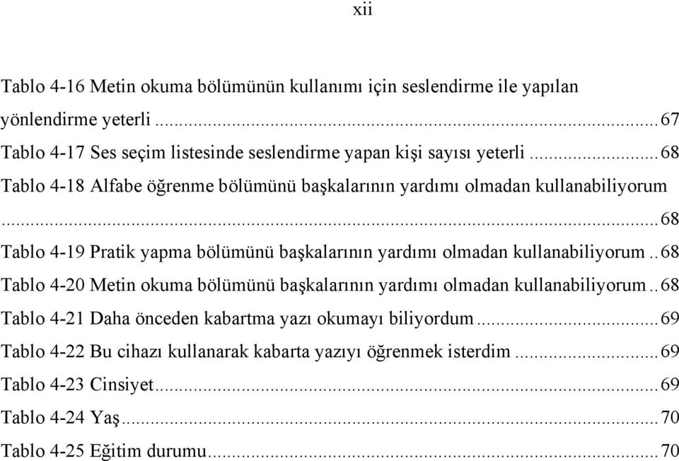 .. 68 Tablo 4-19 Pratik yapma bölümünü başkalarının yardımı olmadan kullanabiliyorum.