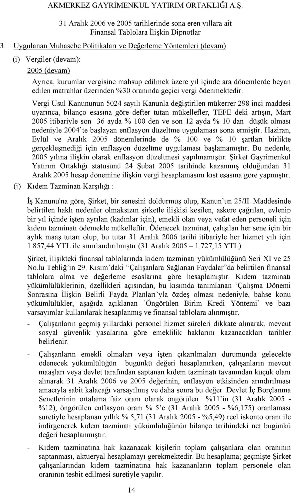 Vergi Usul Kanununun 5024 sayılı Kanunla değiştirilen mükerrer 298 inci maddesi uyarınca, bilanço esasına göre defter tutan mükellefler, TEFE deki artışın, Mart 2005 itibariyle son 36 ayda % 100 den