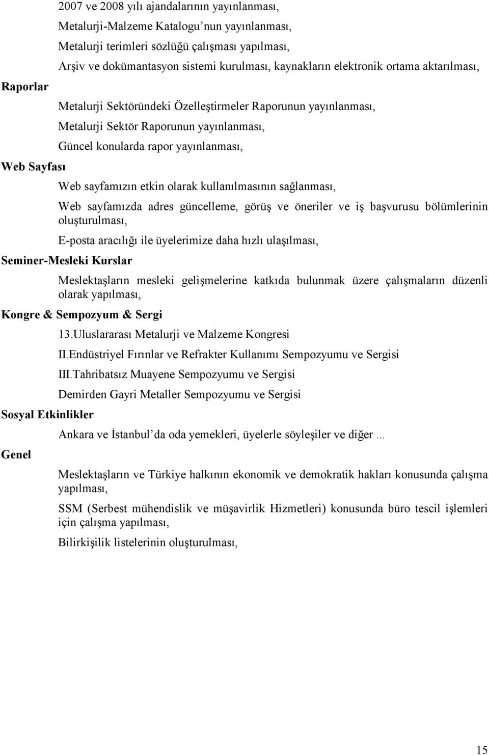 sayfamızın etkin olarak kullanılmasının sağlanması, Web sayfamızda adres güncelleme, görüş ve öneriler ve iş başvurusu bölümlerinin oluşturulması, E-posta aracılığı ile üyelerimize daha hızlı