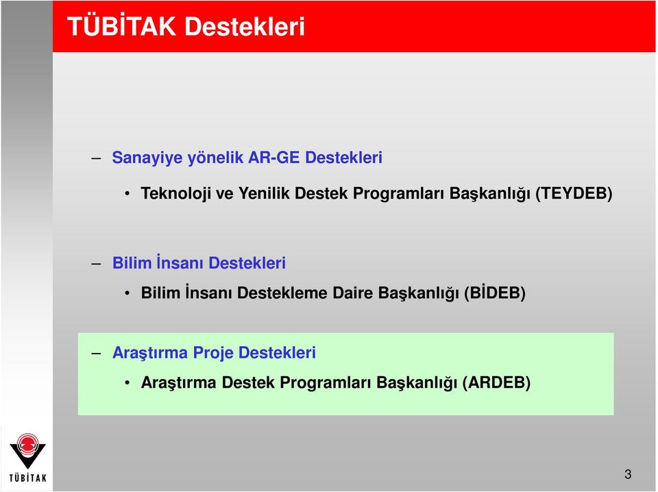 Destekleri Bilim Đnsanı Destekleme Daire Başkanlığı (BĐDEB)