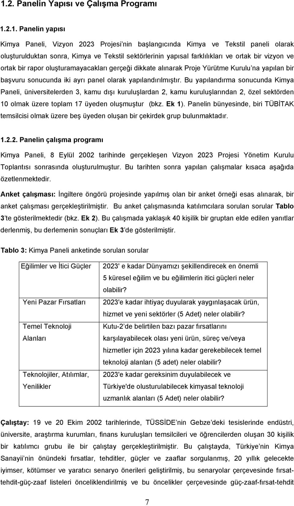 yapılandırılmıştır. Bu yapılandırma sonucunda Kimya Paneli, üniversitelerden 3, kamu dışı kuruluşlardan 2, kamu kuruluşlarından 2, özel sektörden 10 olmak üzere toplam 17 üyeden oluşmuştur (bkz.