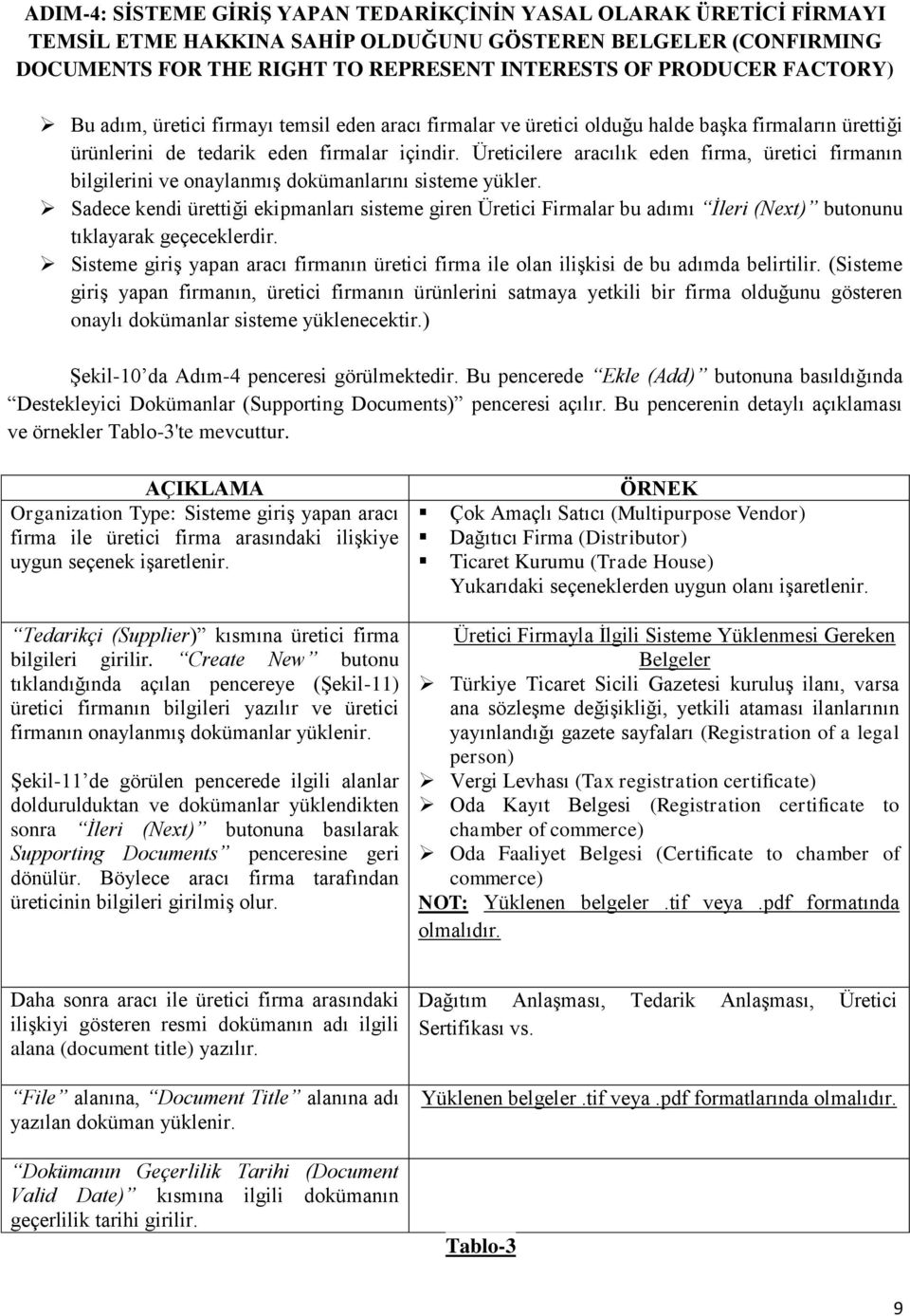 Üreticilere aracılık eden firma, üretici firmanın bilgilerini ve onaylanmış dokümanlarını sisteme yükler.