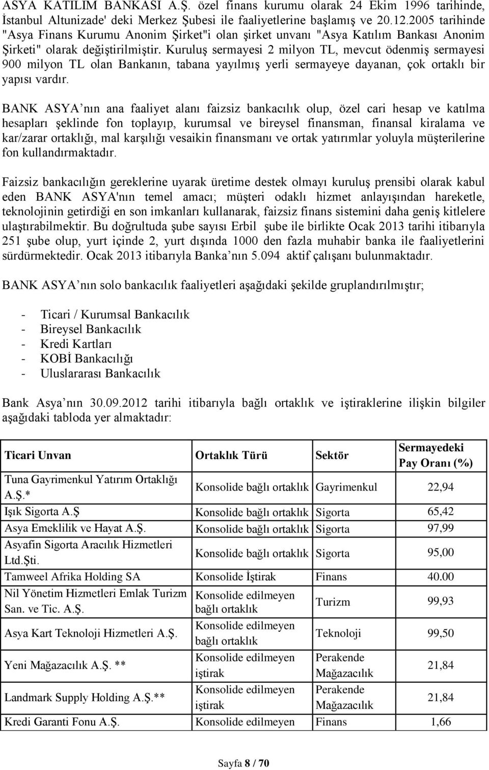 KuruluĢ sermayesi 2 milyon TL, mevcut ödenmiģ sermayesi 900 milyon TL olan Bankanın, tabana yayılmıģ yerli sermayeye dayanan, çok ortaklı bir yapısı vardır.