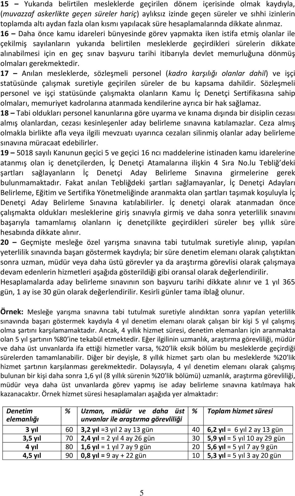 16 Daha önce kamu idareleri bünyesinde görev yapmakta iken istifa etmiş olanlar ile çekilmiş sayılanların yukarıda belirtilen mesleklerde geçirdikleri sürelerin dikkate alınabilmesi için en geç sınav