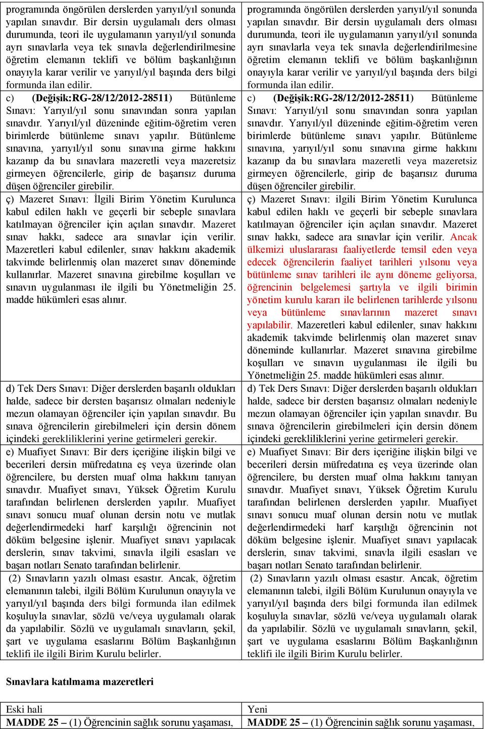 karar verilir ve yarıyıl/yıl başında ders bilgi formunda ilan edilir. c) (DeğiĢik:RG-28/12/2012-28511) Bütünleme Sınavı: Yarıyıl/yıl sonu sınavından sonra yapılan sınavdır.