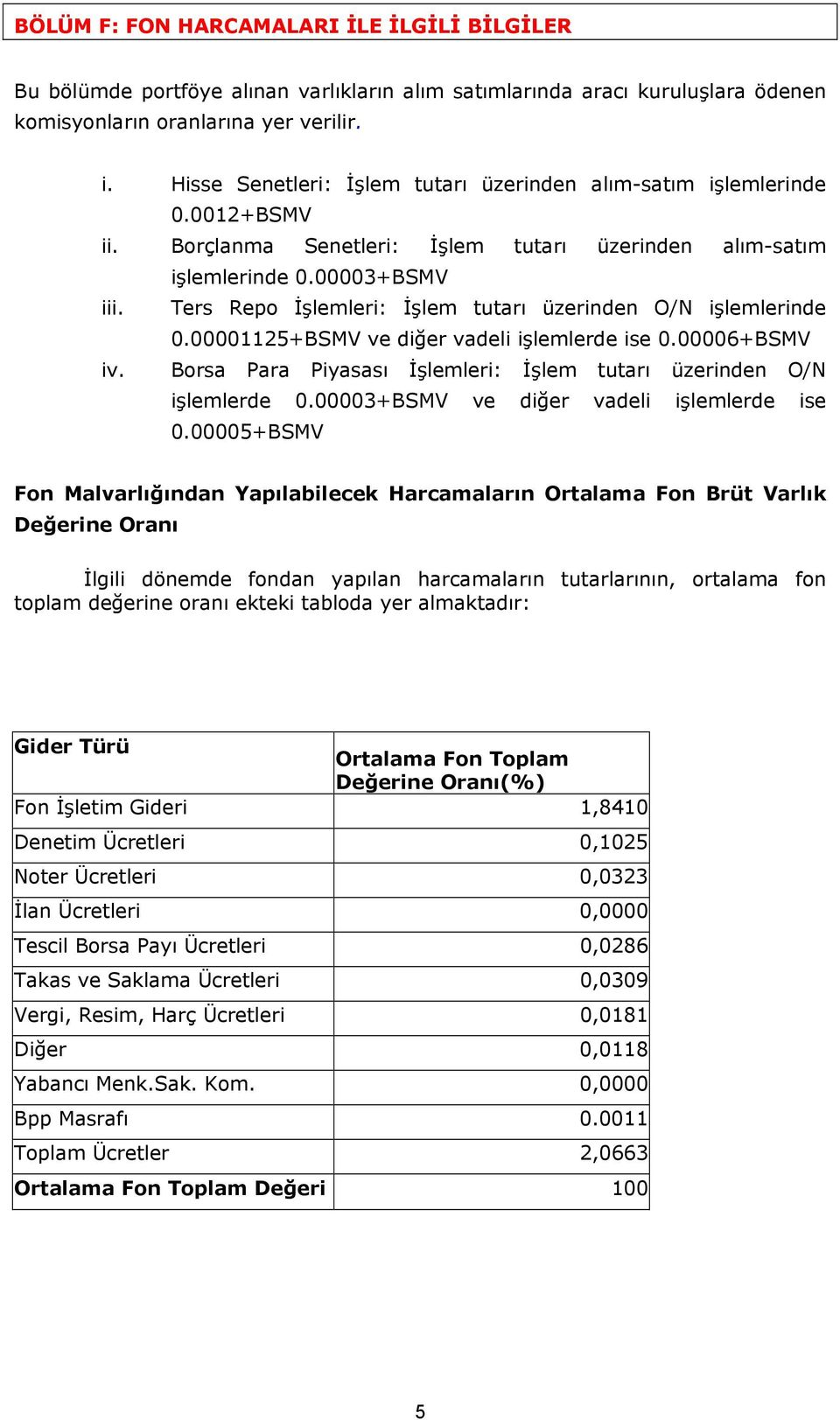 Ters Repo İşlemleri: İşlem tutarı üzerinden O/N işlemlerinde 0.00001125+BSMV ve diğer vadeli işlemlerde ise 0.00006+BSMV iv. Borsa Para Piyasası İşlemleri: İşlem tutarı üzerinden O/N işlemlerde 0.