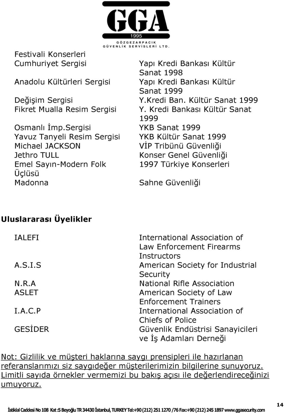 Sergisi YKB Sanat 1999 Yavuz Tanyeli Resim Sergisi YKB Kültür Sanat 1999 Michael JACKSON VĠP Tribünü Güvenliği Jethro TULL Konser Genel Güvenliği Emel Sayın-Modern Folk 1997 Türkiye Konserleri Üçlüsü