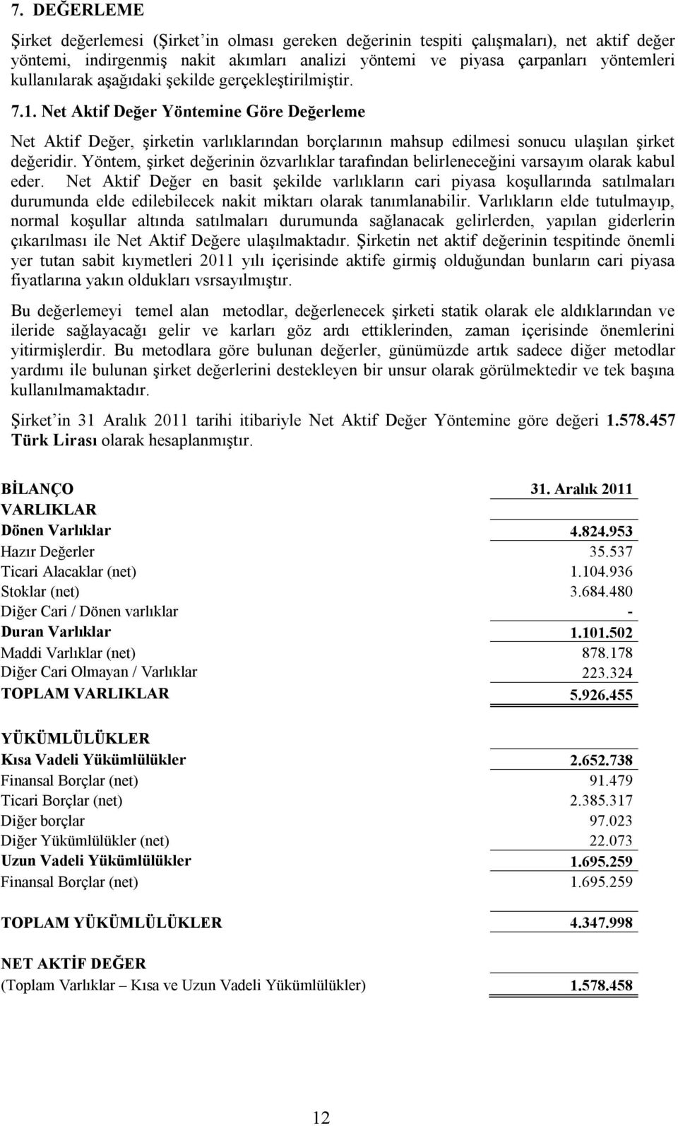 Net Aktif Değer Yöntemine Göre Değerleme Net Aktif Değer, şirketin varlıklarından borçlarının mahsup edilmesi sonucu ulaşılan şirket değeridir.