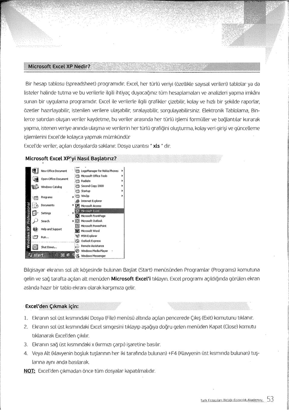 programıdır. Excel ile verilerle ilgili grafikler çizebilir, kolay ve hızlı bir şekilde raporlar, özetler hazırlayabilir, istenilen verilere ulaşabilir, sıralayabilir, sorgulayabilirsiniz.