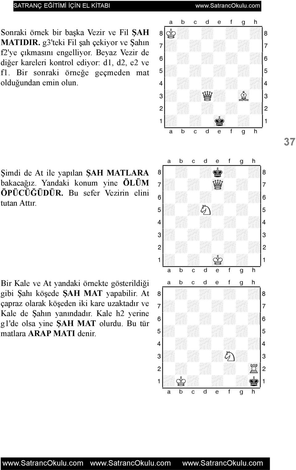 Bir Kale ve At yandaki örnekte gösterildiði gibi Þahý köþede ÞAH MAT yapabilir. At çapraz olarak köþeden iki kare uzaktadýr ve Kale de Þahýn yanýndadýr.