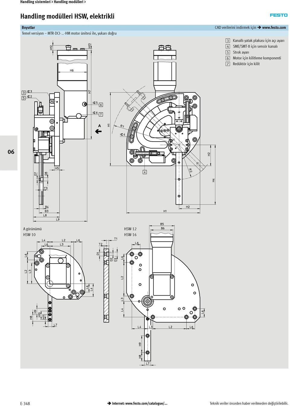 Motor için kilitleme komponenti 7 Redüktör için kilit A görünümü HSW-10 HSW-12 HSW-16 E-348