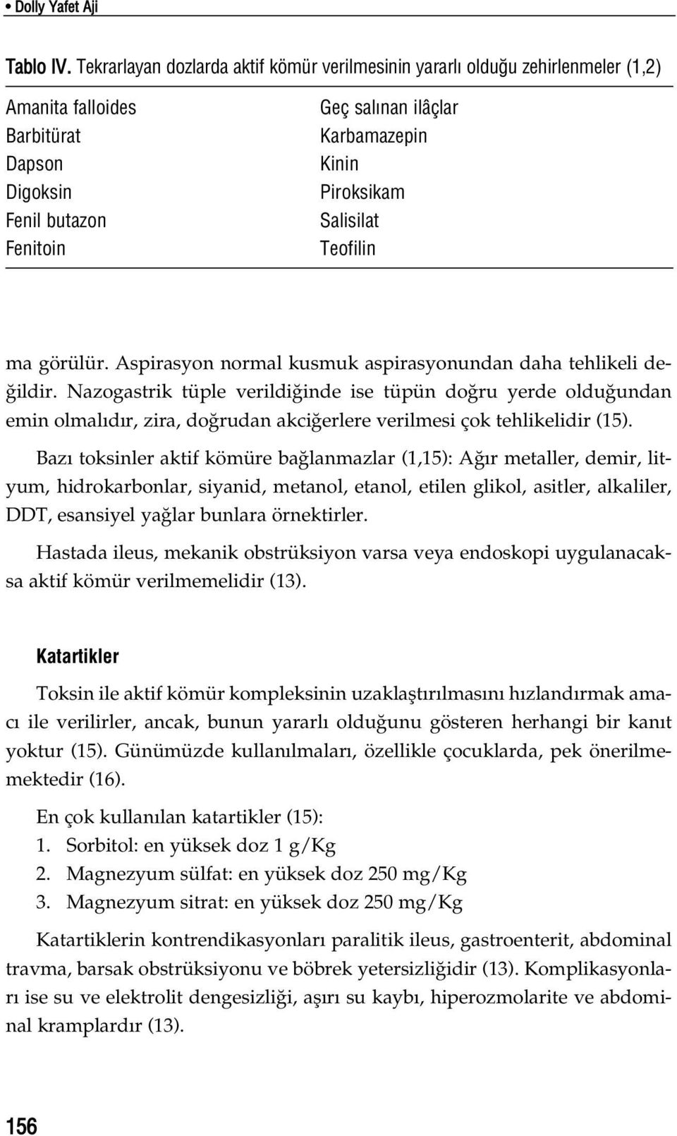 Salisilat Teofilin ma görülür. Aspirasyon normal kusmuk aspirasyonundan daha tehlikeli de- ildir.