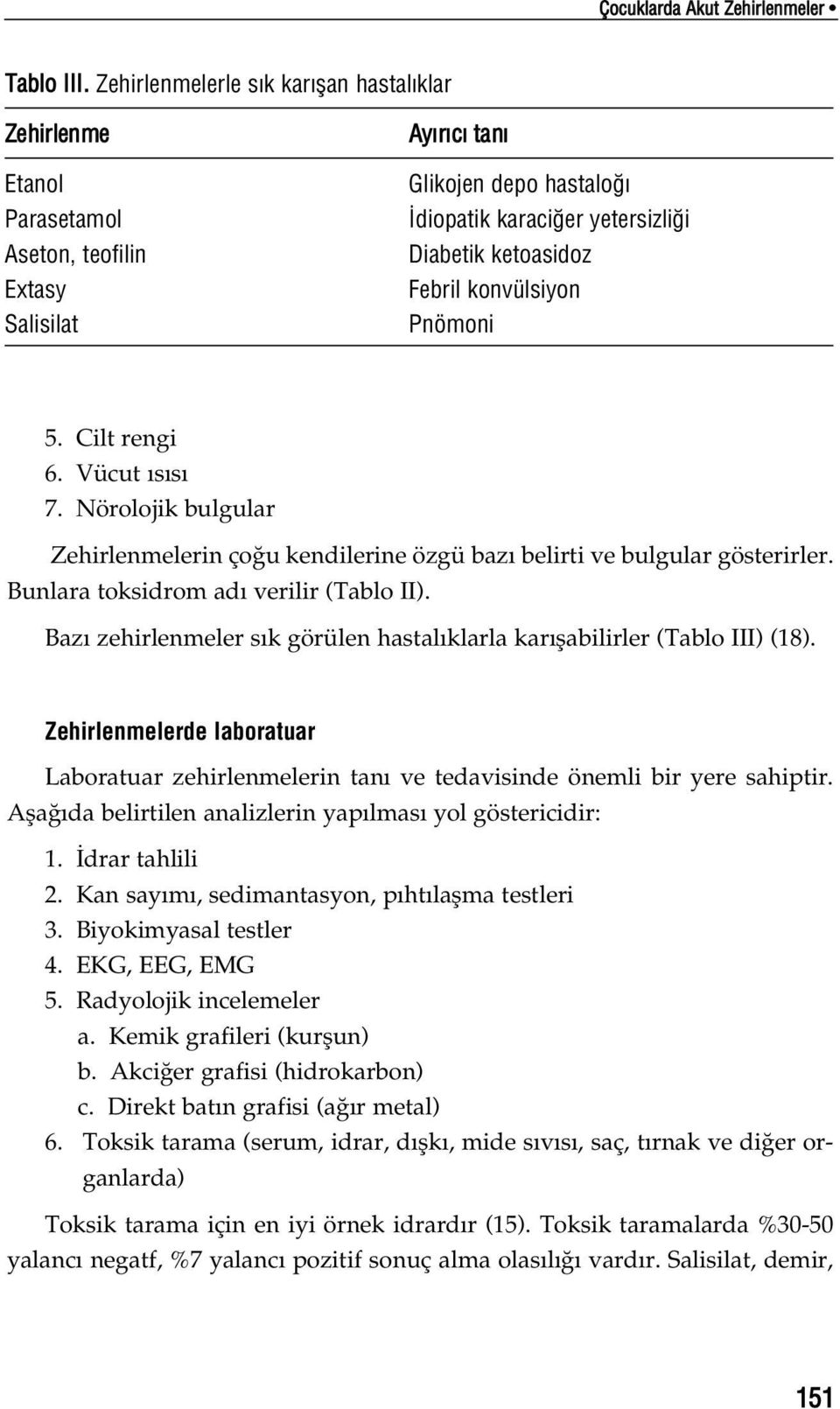 konvülsiyon Pnömoni 5. Cilt rengi 6. Vücut s s 7. Nörolojik bulgular Zehirlenmelerin ço u kendilerine özgü baz belirti ve bulgular gösterirler. Bunlara toksidrom ad verilir (Tablo II).