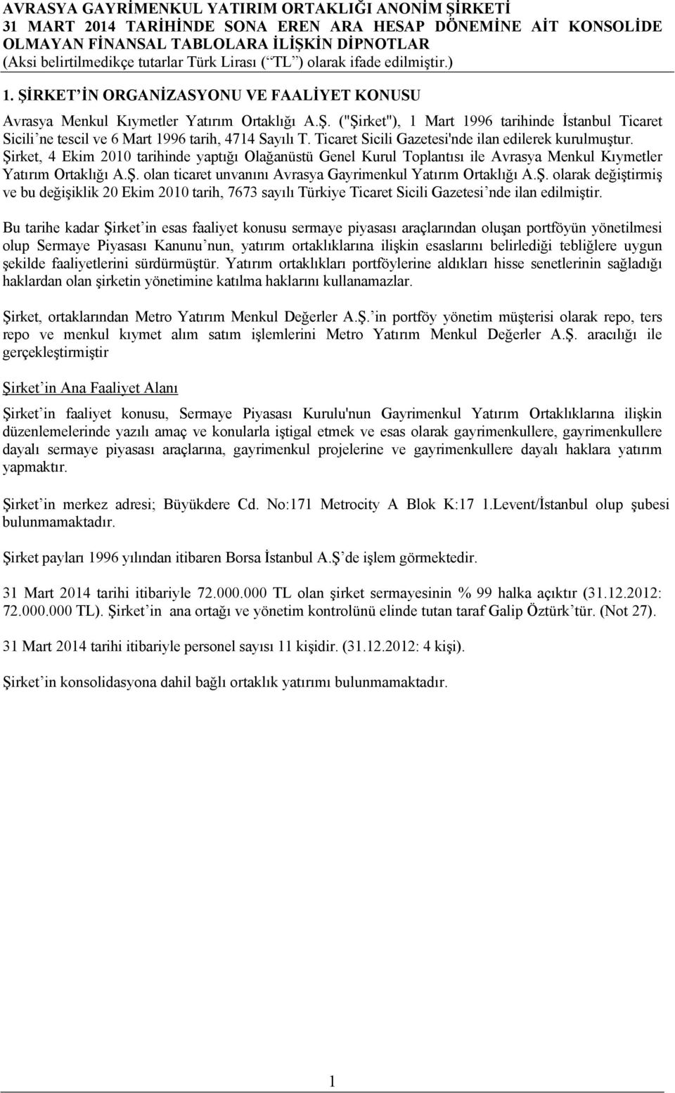 Ş. olarak değiştirmiş ve bu değişiklik 20 Ekim 2010 tarih, 7673 sayılı Türkiye Ticaret Sicili Gazetesi nde ilan edilmiştir.