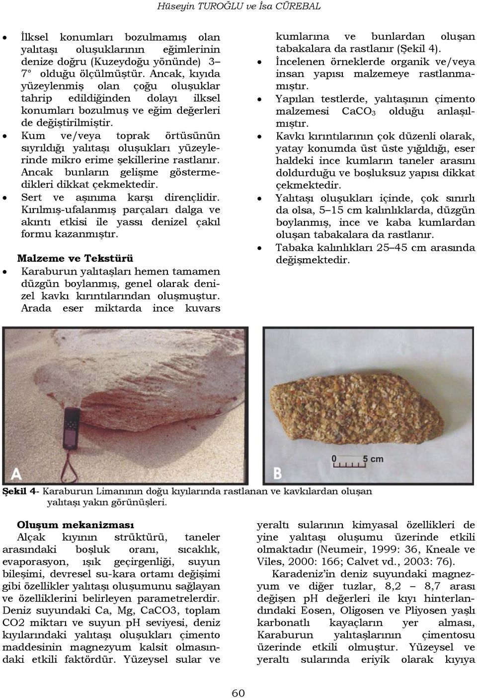 Kum ve/veya toprak örtüsünün sıyrıldığı yalıtaşı oluşukları yüzeylerinde mikro erime şekillerine rastlanır. Ancak bunların gelişme göstermedikleri dikkat çekmektedir.