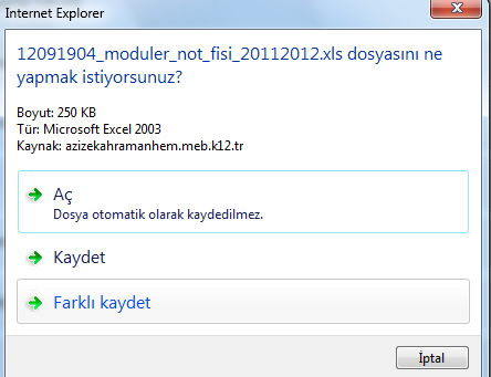 7.Not Fişi Hazırlama (Not Listesi) Bilgisayara kaydedilen Modüler Not Fişi açılarak gerekli