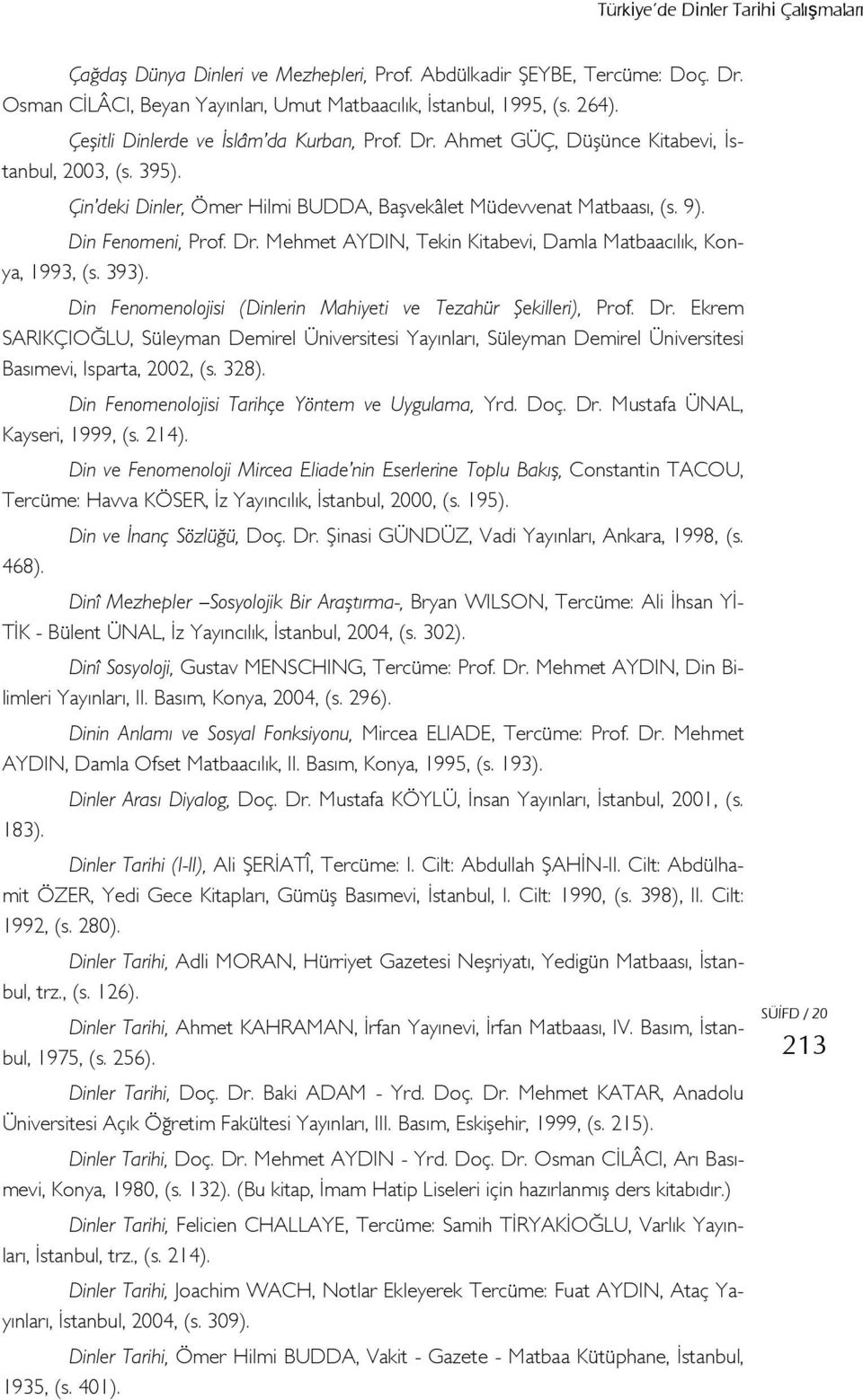 393). Din Fenomenolojisi (Dinlerin Mahiyeti ve Tezahür Şekilleri), Prof. Dr. Ekrem SARIKÇIOĞLU, Süleyman Demirel Üniversitesi Yayınları, Süleyman Demirel Üniversitesi Basımevi, Isparta, 2002, (s.