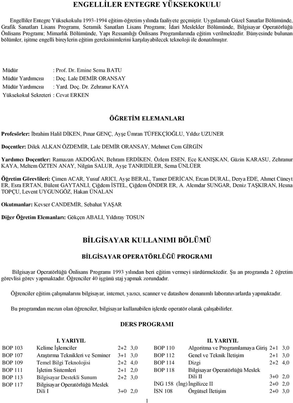 Yapı Ressamlığı Önlisans Programlarında eğitim verilmektedir. Bünyesinde bulunan bölümler, işitme engelli bireylerin eğitim gereksinimlerini karşılayabilecek teknoloji ile donatılmıştır. Müdür : Prof.