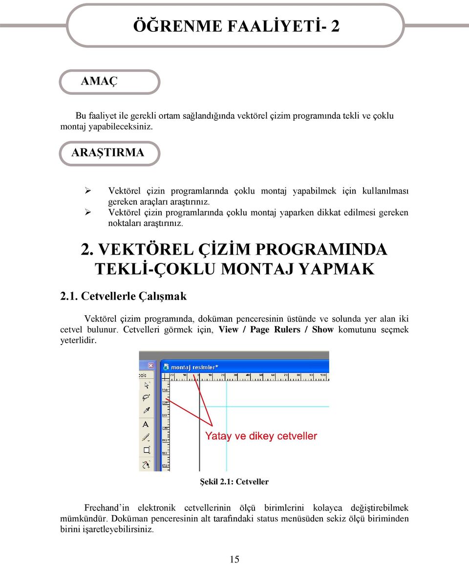 Vektörel çizin programlarında çoklu montaj yaparken dikkat edilmesi gereken noktaları araģtırınız. 2. VEKTÖREL ÇĠZĠM PROGRAMINDA TEKLĠ-ÇOKLU MONTAJ YAPMAK 2.1.