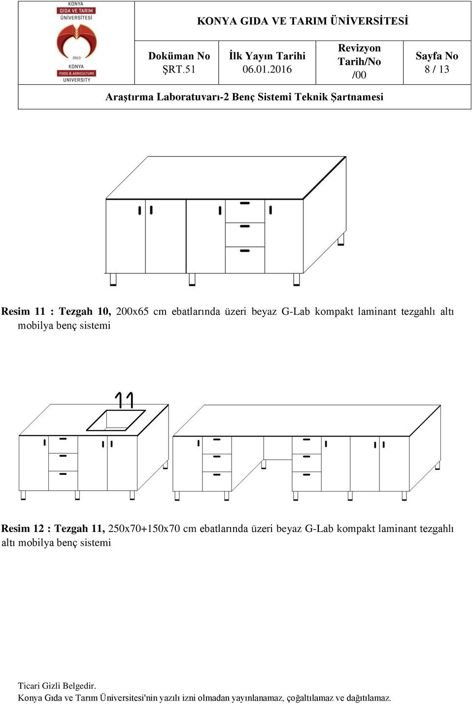sistemi Resim 12 : Tezgah 11, 250x70+150x70 cm ebatlarında