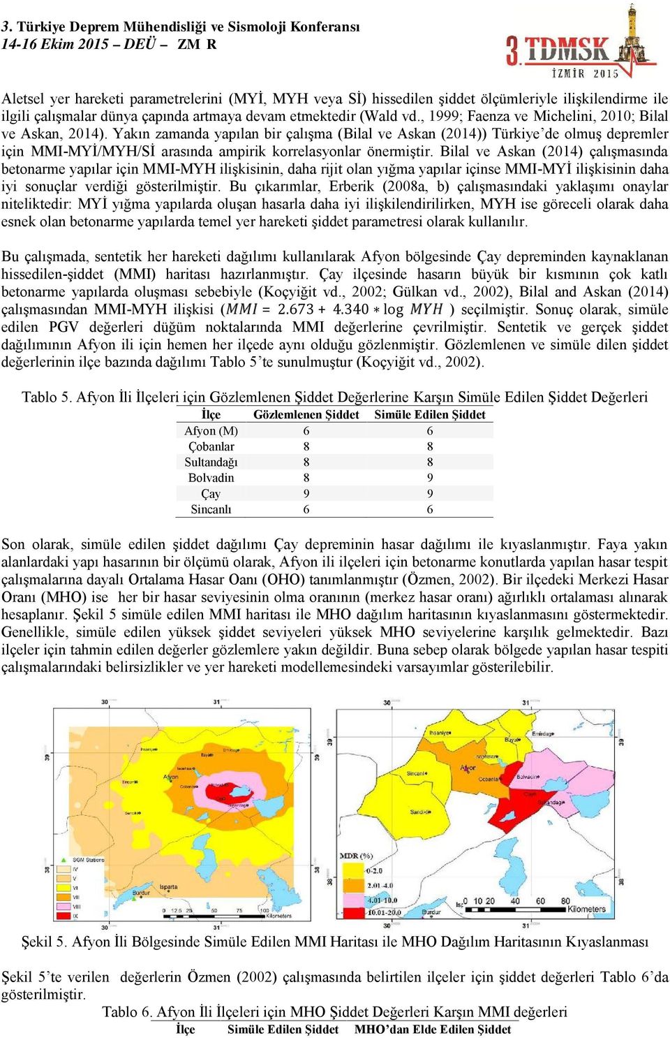 Yakın zamanda yapılan bir çalışma ( Bilal ve Askan (2014)) Türkiye de olmuş depremler için MMI-MYİ/MYH/Sİ arasında ampirik korrelasyonlar önermiştir.