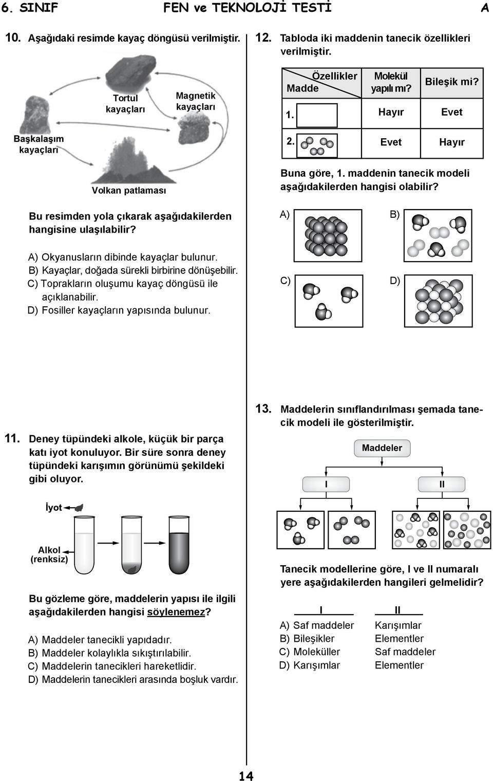 Evet Hayır Volkan patlaması Bu resimden yola çıkarak aşağıdakilerden hangisine ulaşılabilir? Buna göre, 1. maddenin tanecik modeli aşağıdakilerden hangisi olabilir?