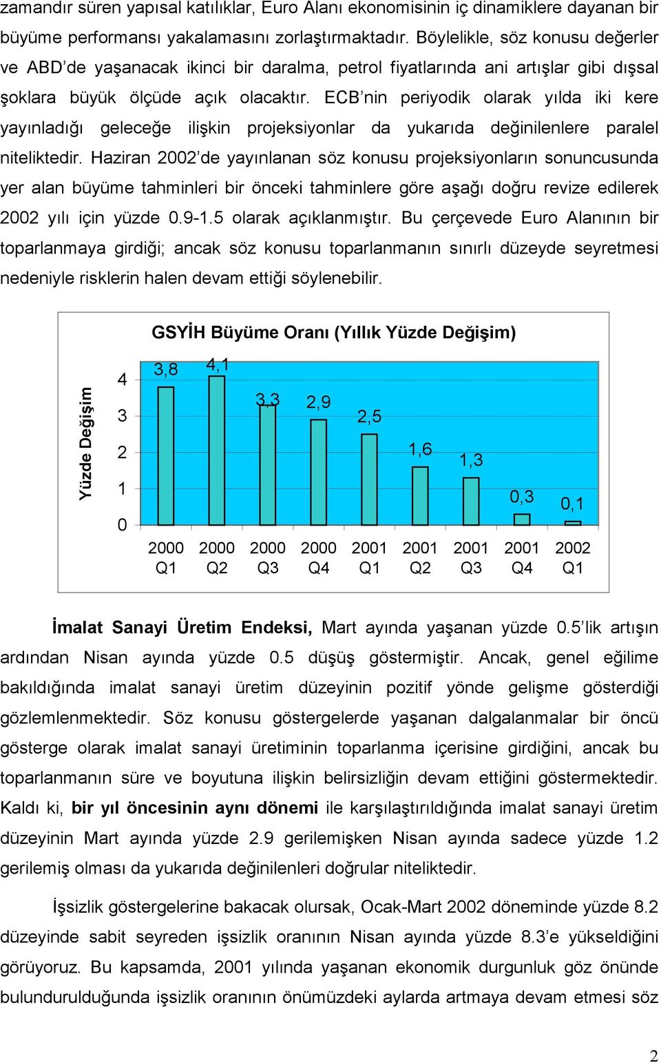 ECB nin periyodik olarak yılda iki kere yayınladığı geleceğe ilişkin projeksiyonlar da yukarıda değinilenlere paralel niteliktedir.