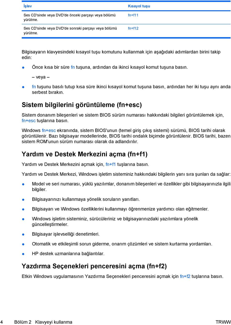 tuşuna basın. veya fn tuşunu basılı tutup kısa süre ikinci kısayol komut tuşuna basın, ardından her iki tuşu aynı anda serbest bırakın.