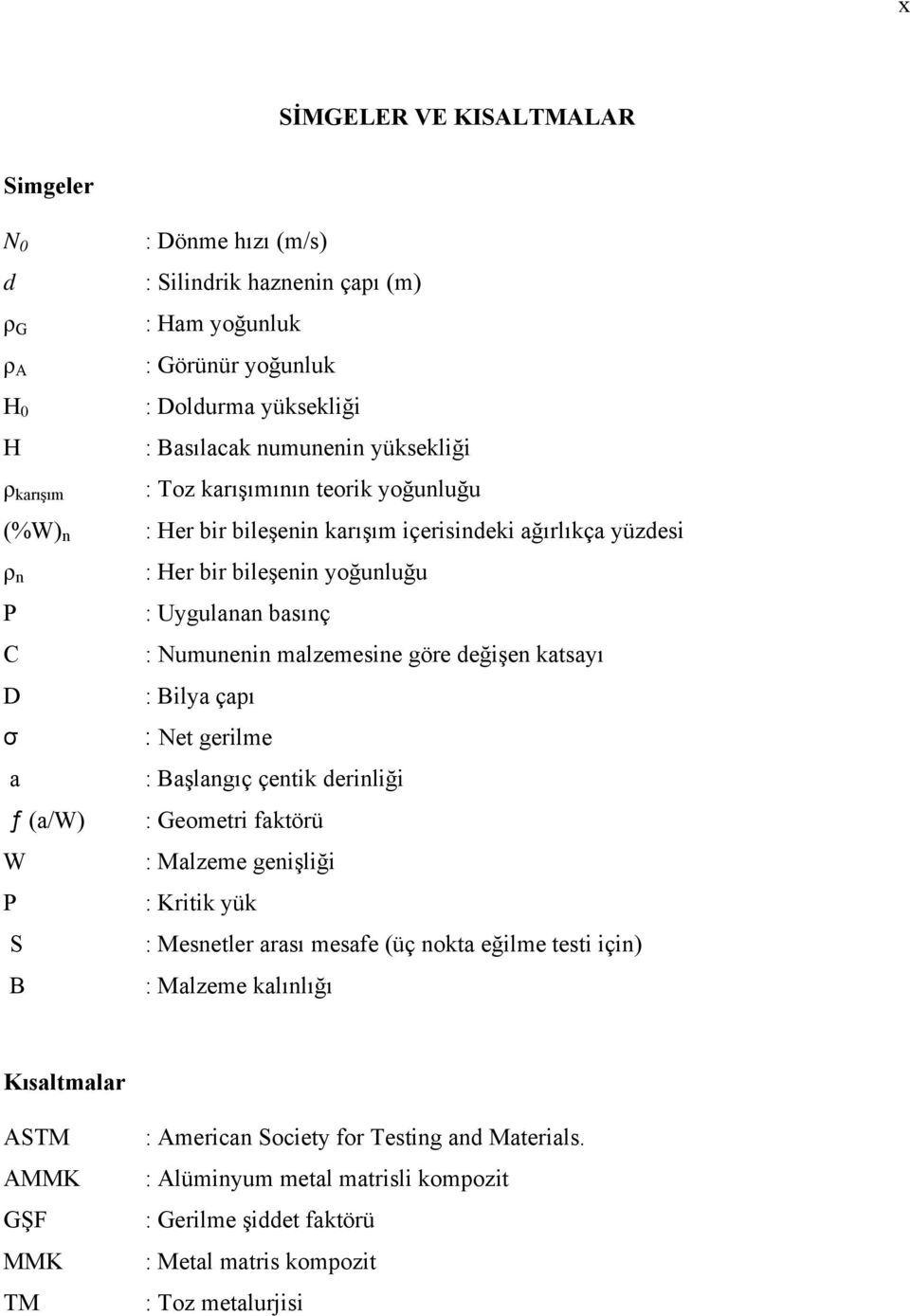 Numunenin malzemesine göre değişen katsayı : Bilya çapı : Net gerilme : Başlangıç çentik derinliği : Geometri faktörü : Malzeme genişliği : Kritik yük : Mesnetler arası mesafe (üç nokta eğilme