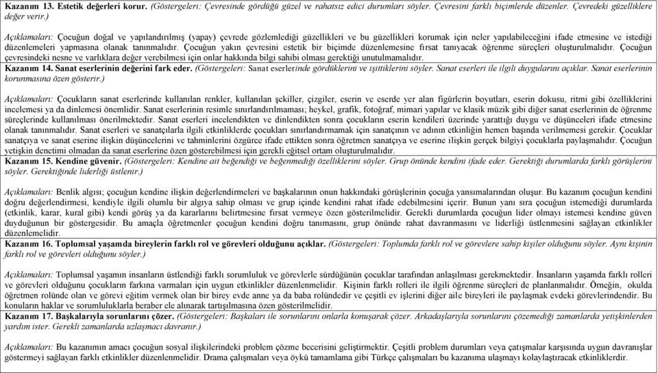 olanak tanınmalıdır. Çocuğun yakın çevresini estetik bir biçimde düzenlemesine fırsat tanıyacak öğrenme süreçleri oluşturulmalıdır.