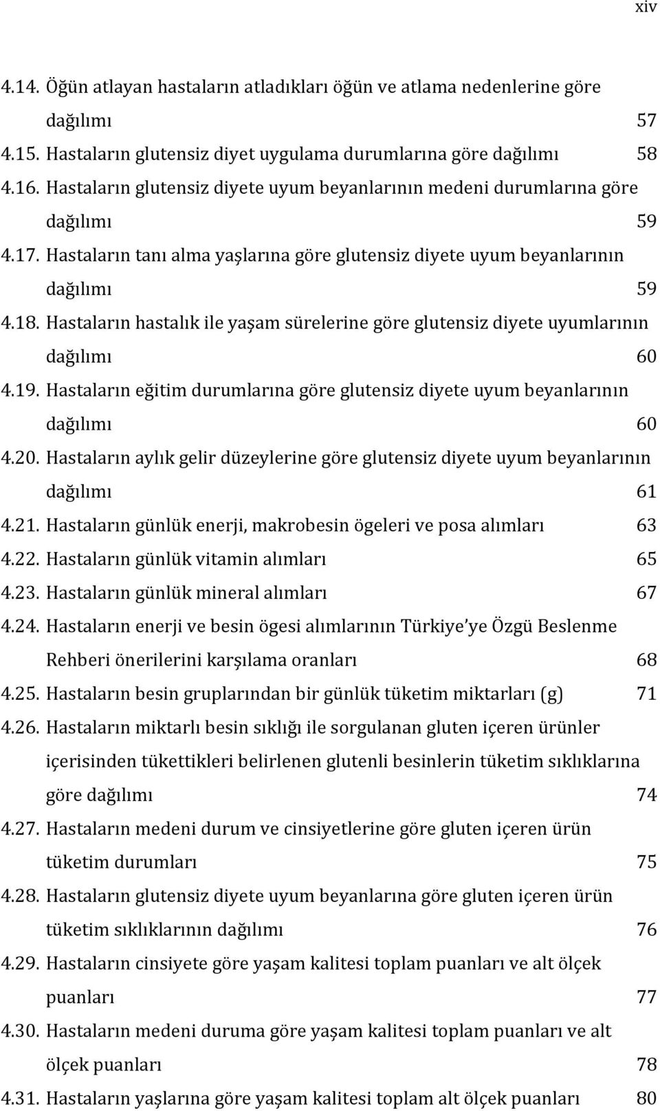 Hastaların hastalık ile yaşam sürelerine göre glutensiz diyete uyumlarının dağılımı 60 4.19. Hastaların eğitim durumlarına göre glutensiz diyete uyum beyanlarının dağılımı 60 4.20.