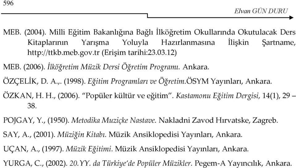 Popüler kültür ve eğitim. Kastamonu Eğitim Dergisi, 14(1), 29 38. POJGAY, Y., (1950). Metodika Muziçke Nastave. Nakladni Zavod Hırvatske, Zagreb. SAY, A., (2001). Müziğin Kitabı.